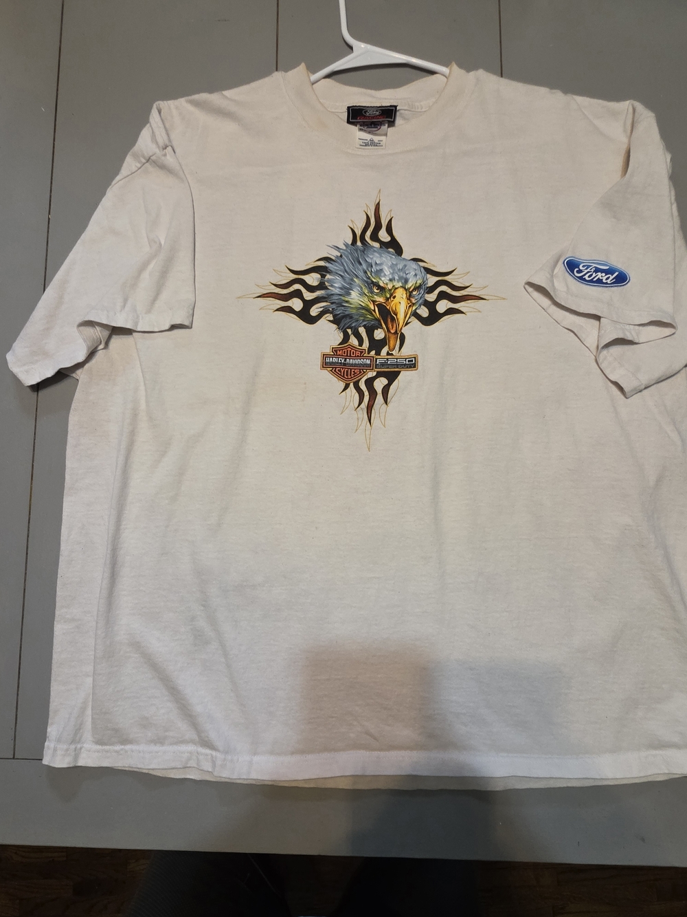 Harley-Davidson Cream Short Sleeve Tee with Eagle and Flame Graphic
